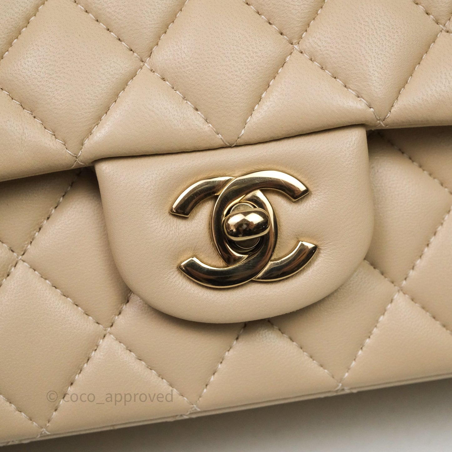 Chanel Top Handle Mini Rectangular Flap Beige Lambskin Shiny Gold Hardware
