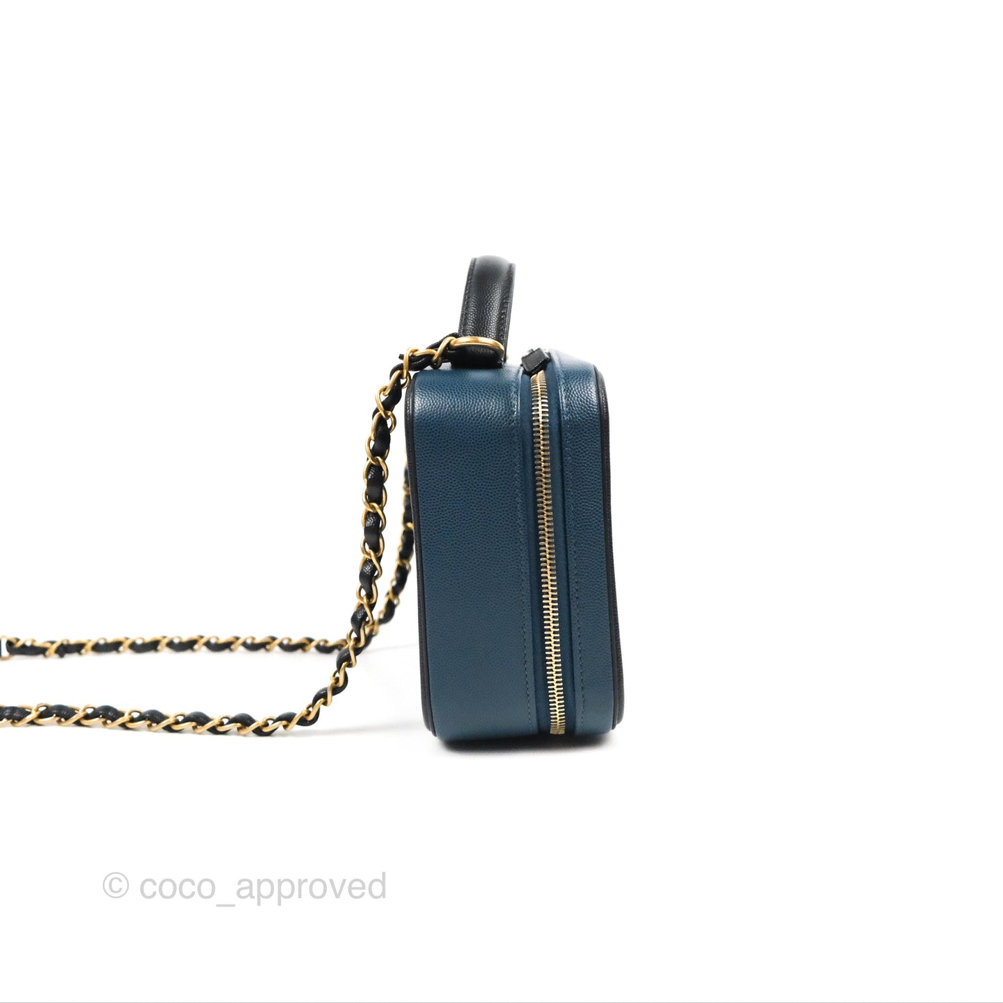 Chanel Quilted Medium CC Filigree Vanity Case Navy Black Caviar Aged Gold Hardware
