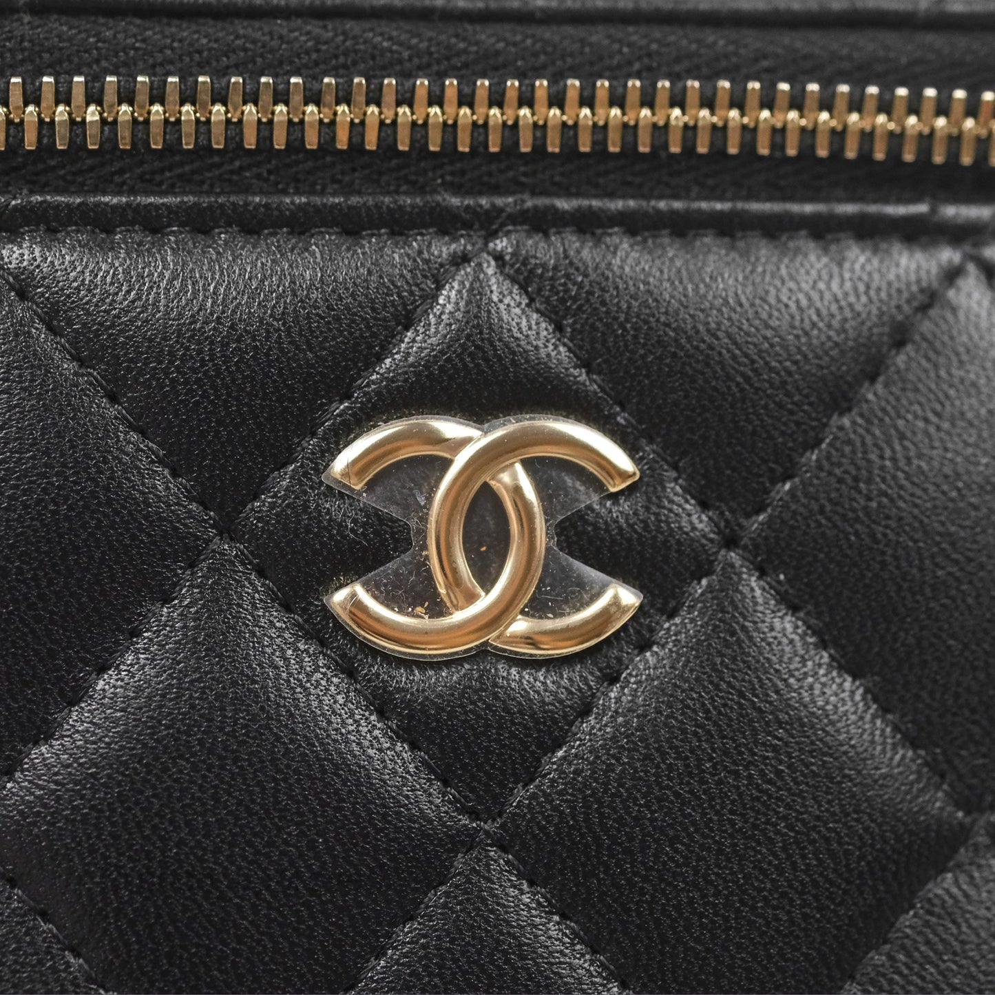 Chanel Mini Top Handle Vanity With Chain Black Lambskin Gold Hardware