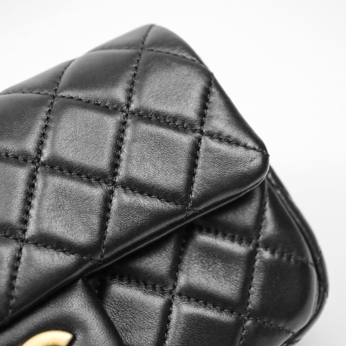 Chanel Mini Rectangular Pearl Crush Quilted Black Lambskin Aged Gold Hardware