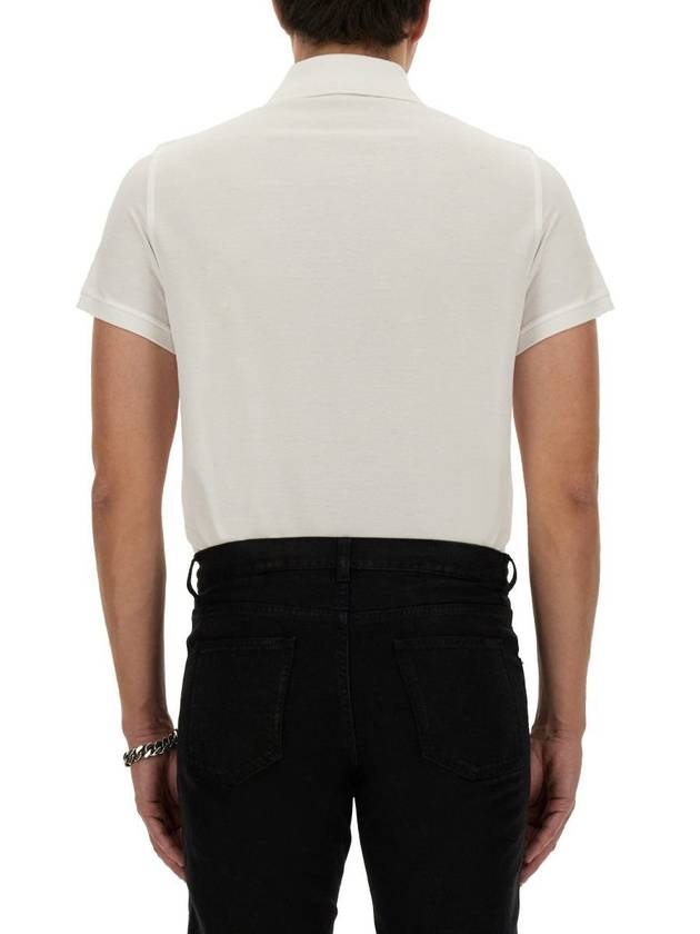 Luxury Saint Laurent Men's Monogram Cotton Short Sleeve Polo Shirt White