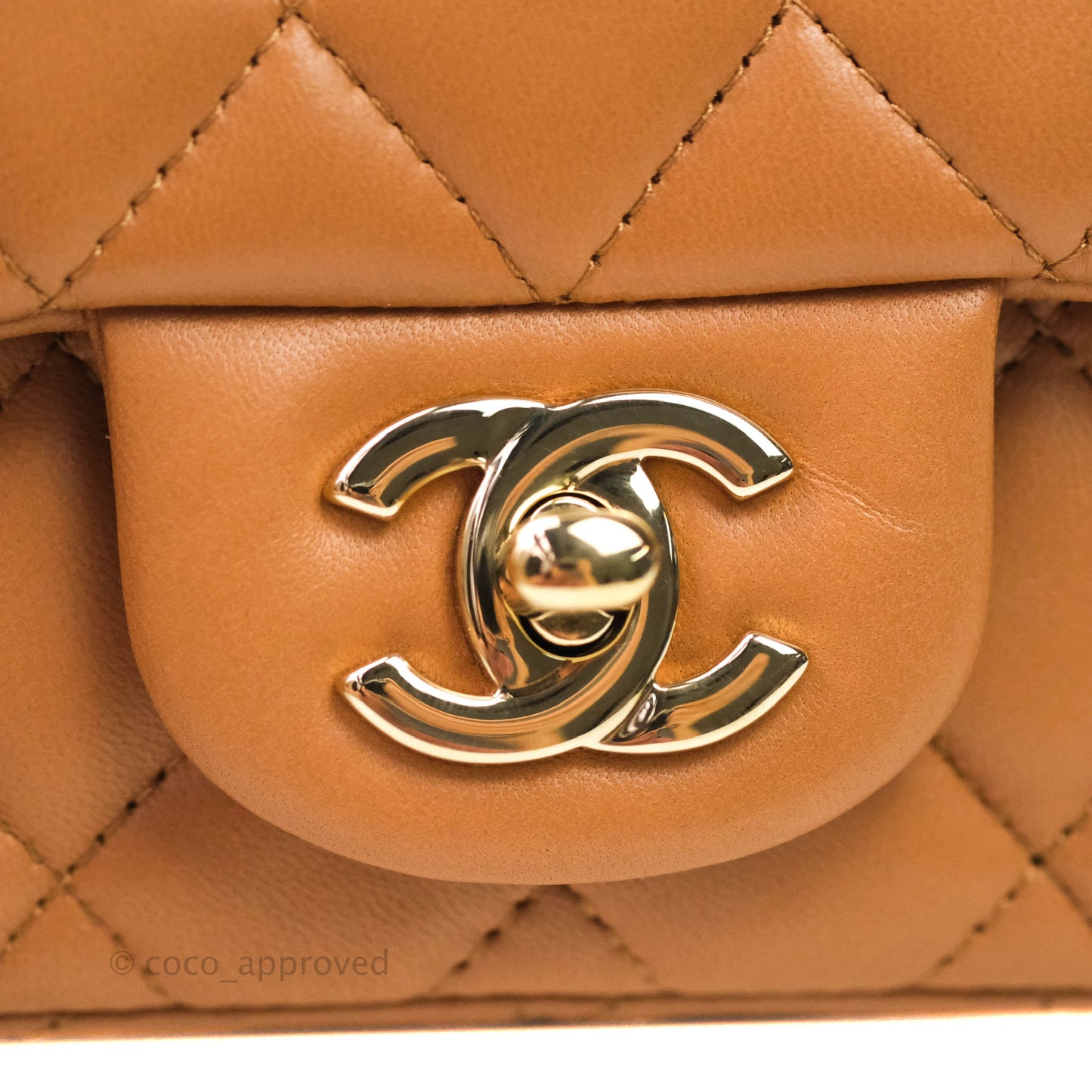 Chanel Classic Quilted Mini Square Caramel Dark Beige Lambskin Gold Hardware