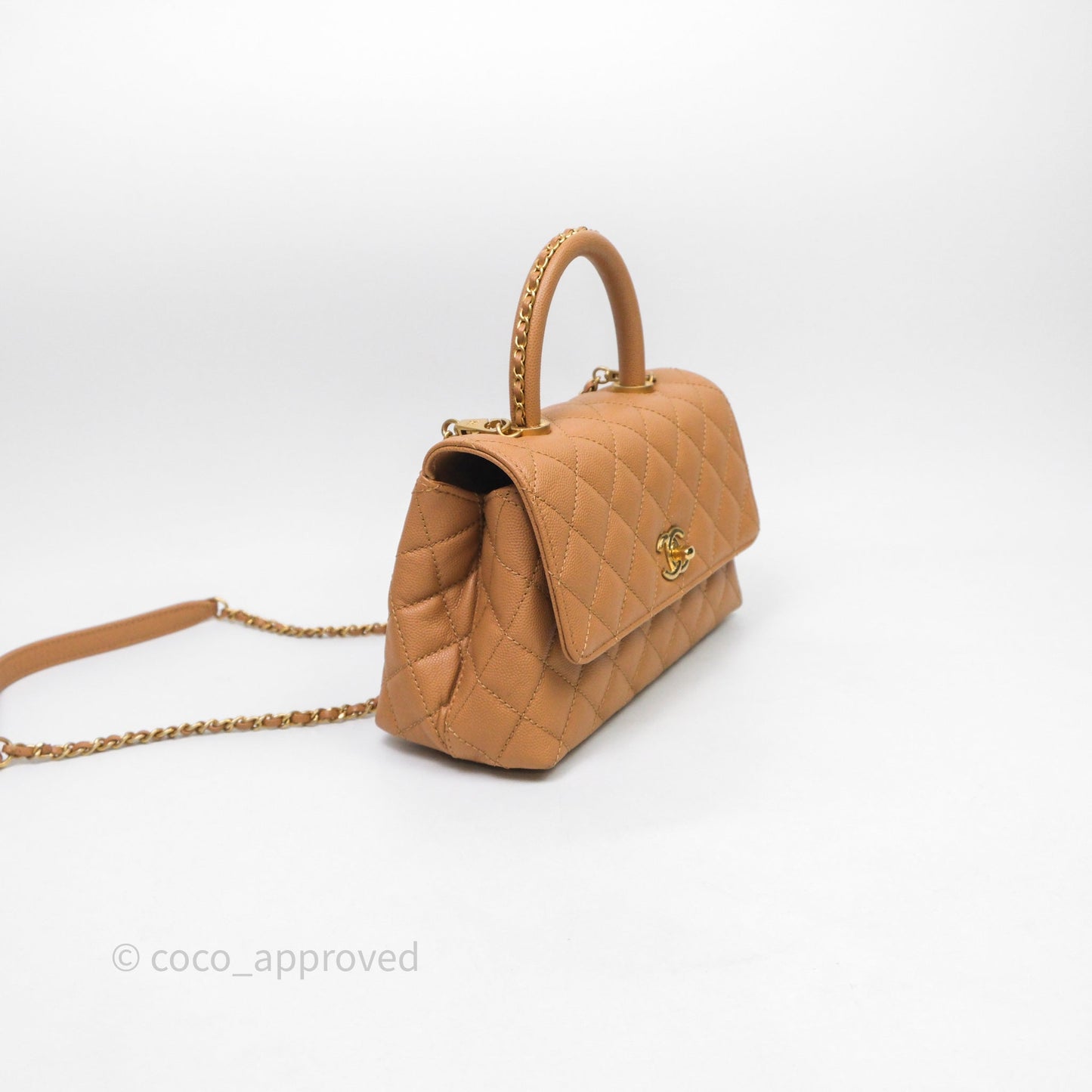 Chanel Small Coco Handle with Chain Handle Beige Caviar Aged Gold Hardware 23P