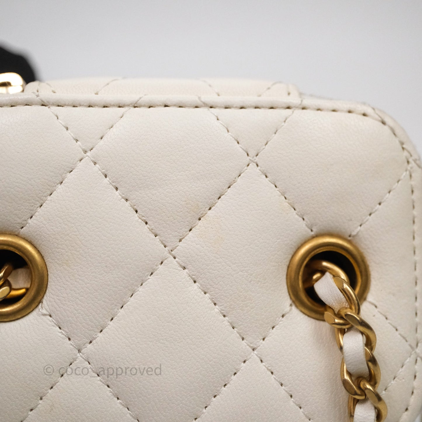 Chanel Quilted Pearl Crush Mini Vanity With Chain Ivory White Lambskin Aged Gold Hardware