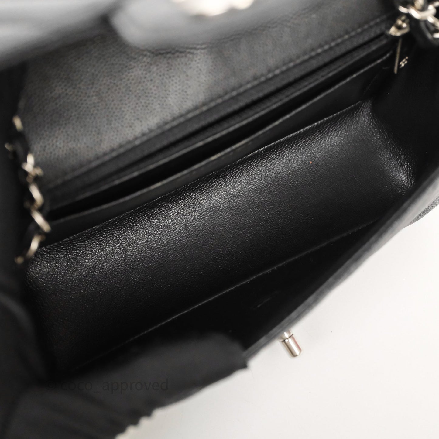Chanel Mini Rectangular Flap Chevron Black Caviar Silver Hardware