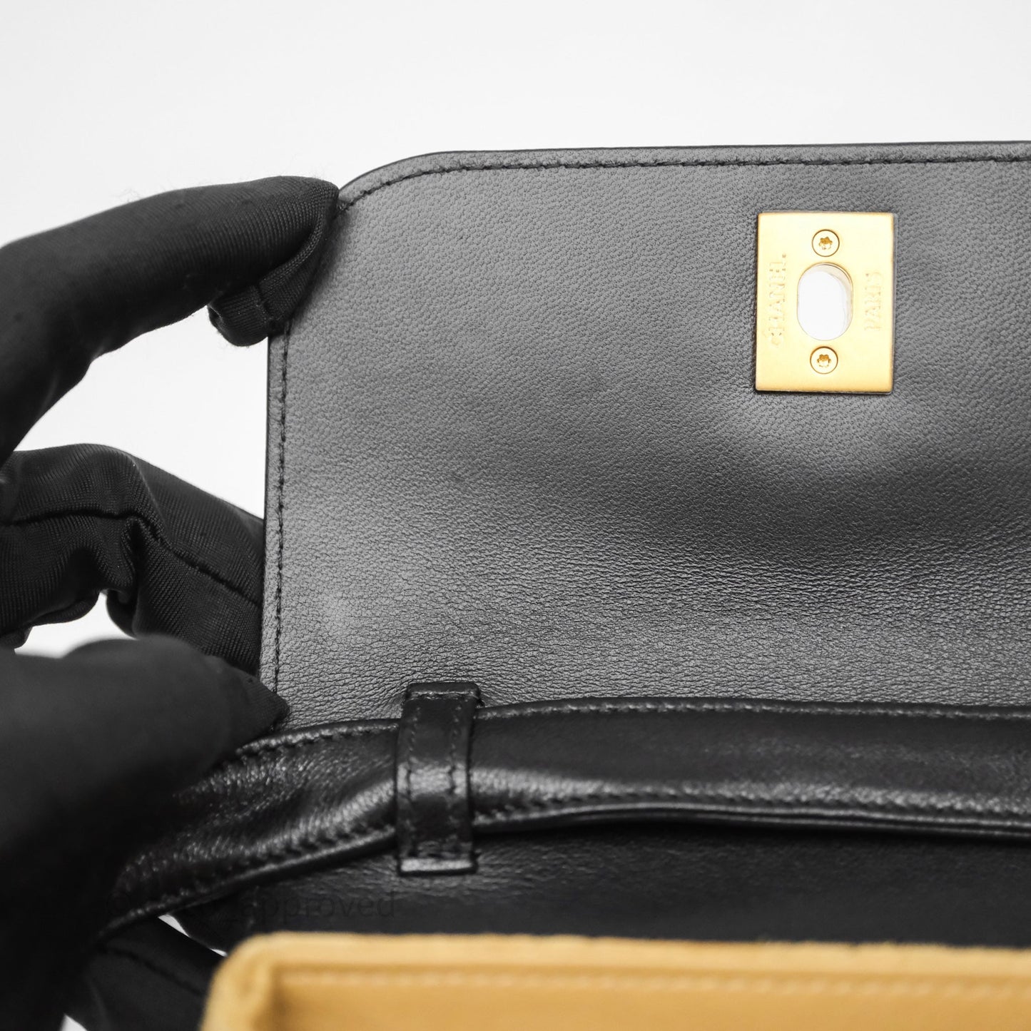 Chanel Mini Flap Bag Camel Suede/ Black Lambskin Gold Hardware