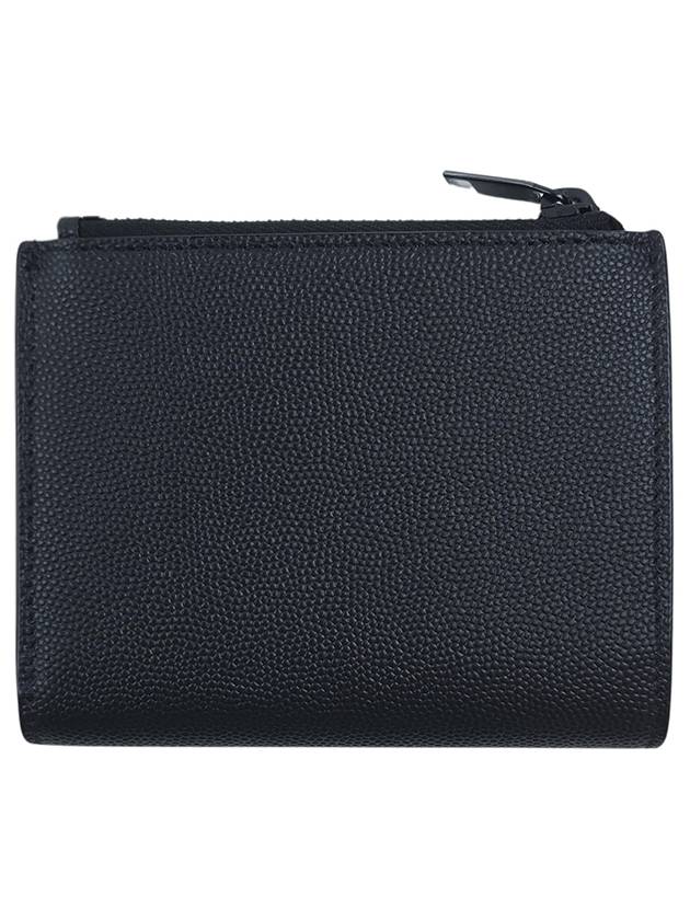Luxury Saint Laurent Grande Poudre Monogram Zipper Half Wallet Black