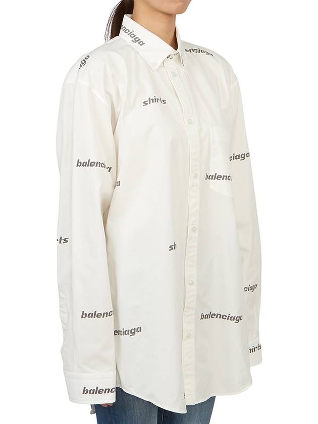 Luxury Balenciaga Printed Logo Allover Cotton Long Sleeve Shirt White