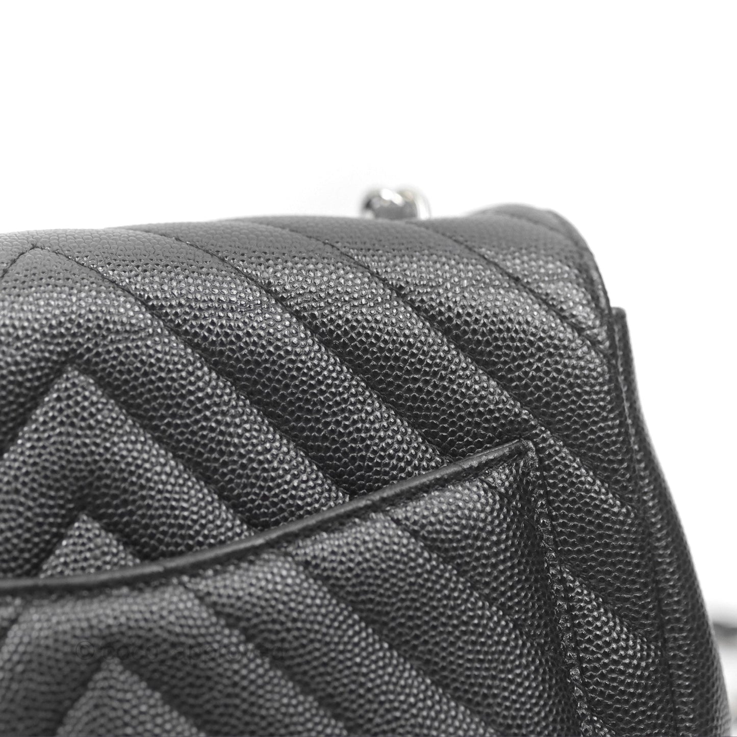 Chanel Mini Square Chevron Black Caviar Silver Hardware