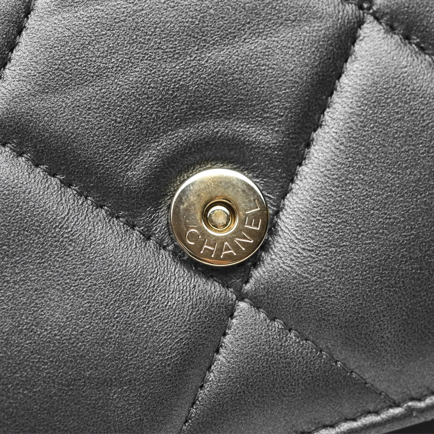 Chanel Wallet On Chain WOC Iridescent Dark Grey Lambskin Gold Hardware