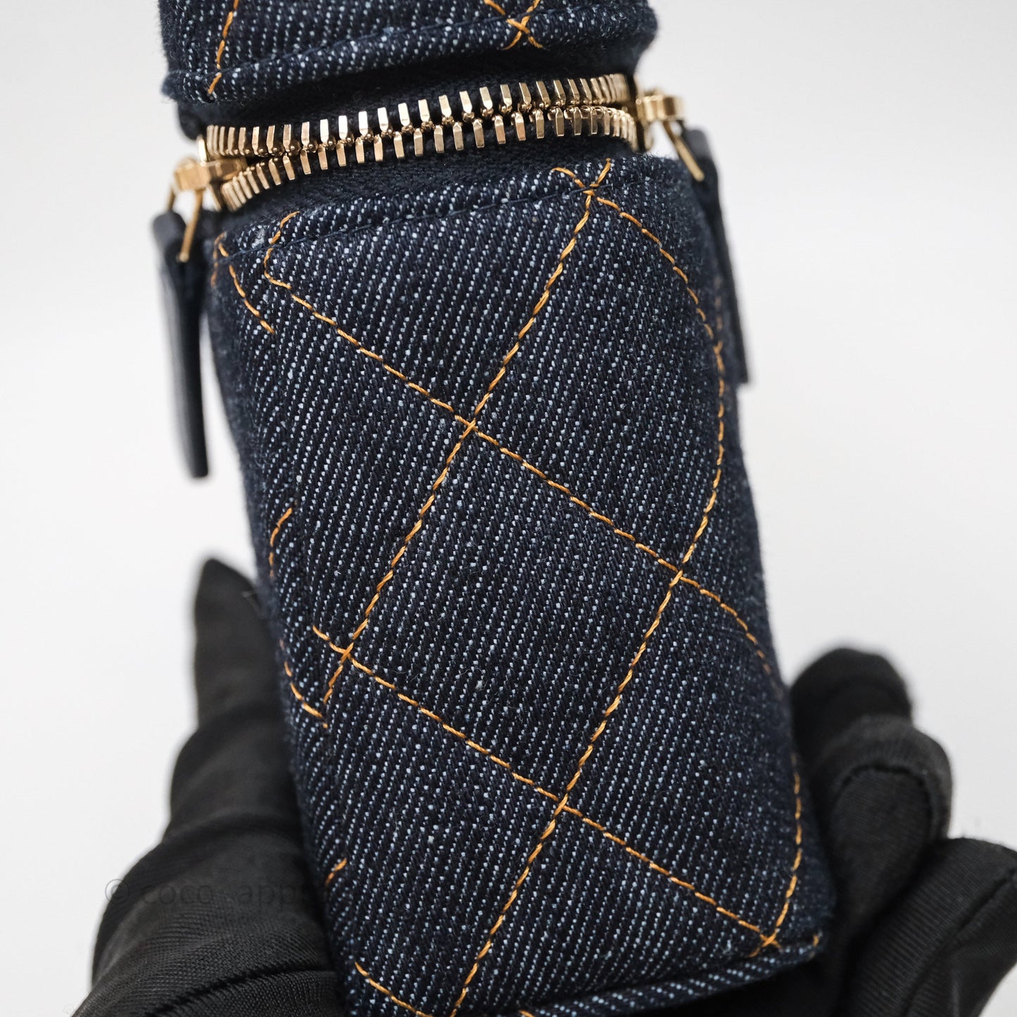 Chanel Top Handle Long Vanity with Chain Dark Blue Denim Gold Hardware