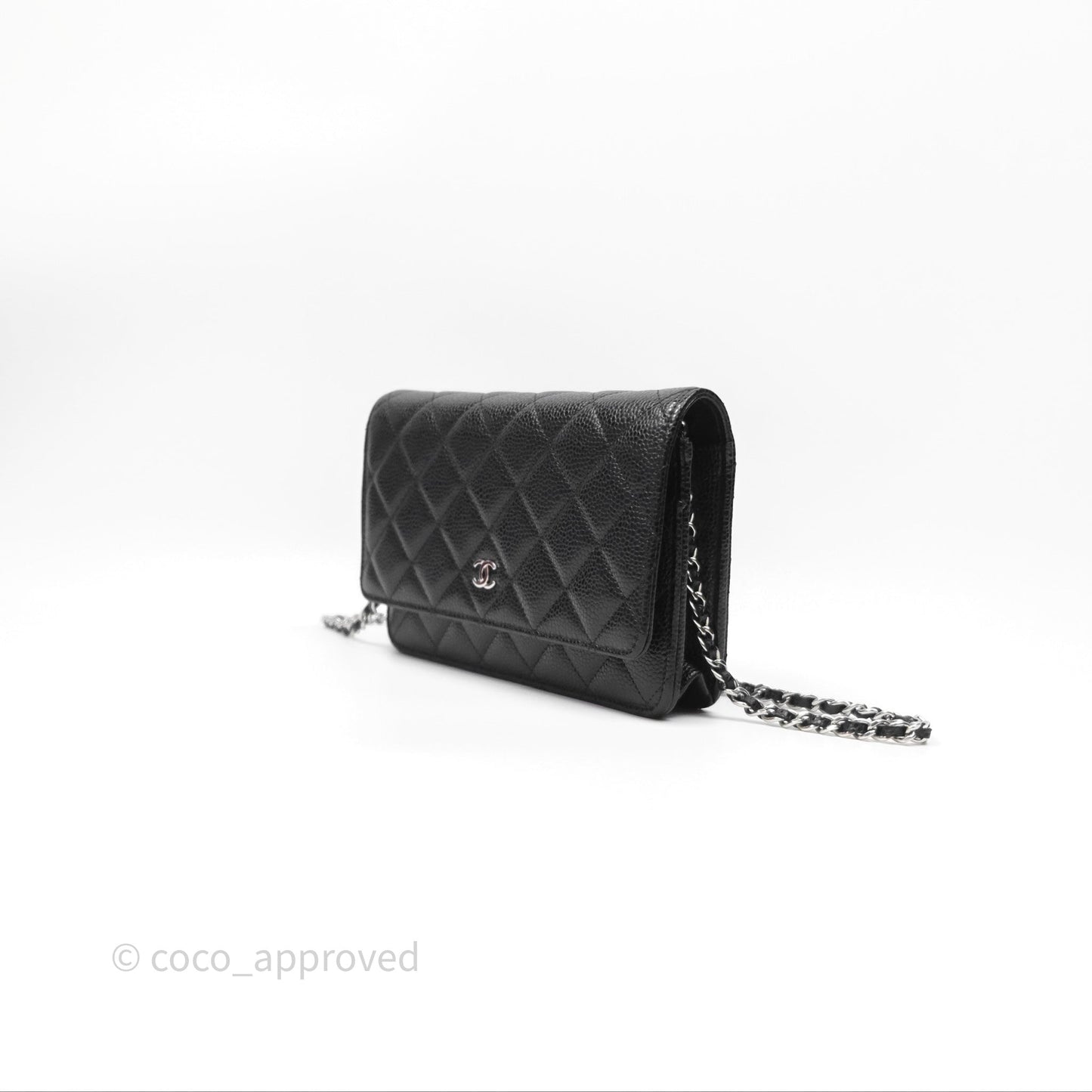 Chanel Quilted Classic Wallet on Chain WOC Black Caviar Silver Hardware