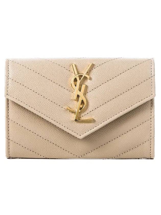 Luxury Saint Laurent Monogram Envelope Small Half Wallet Dark Beige