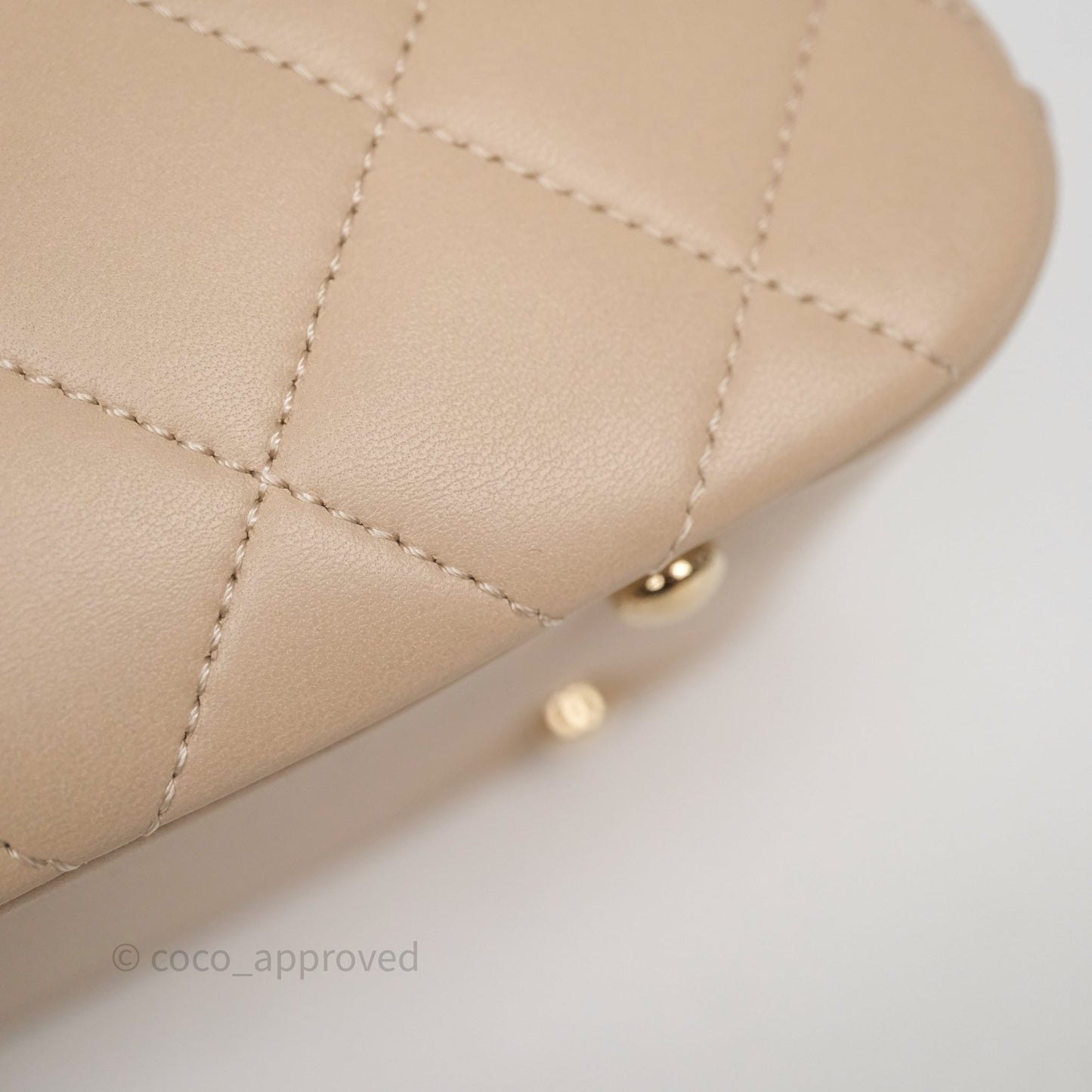 Chanel Quilted Top Handle Carry Chic Bag Beige Lambskin Gold Hardware