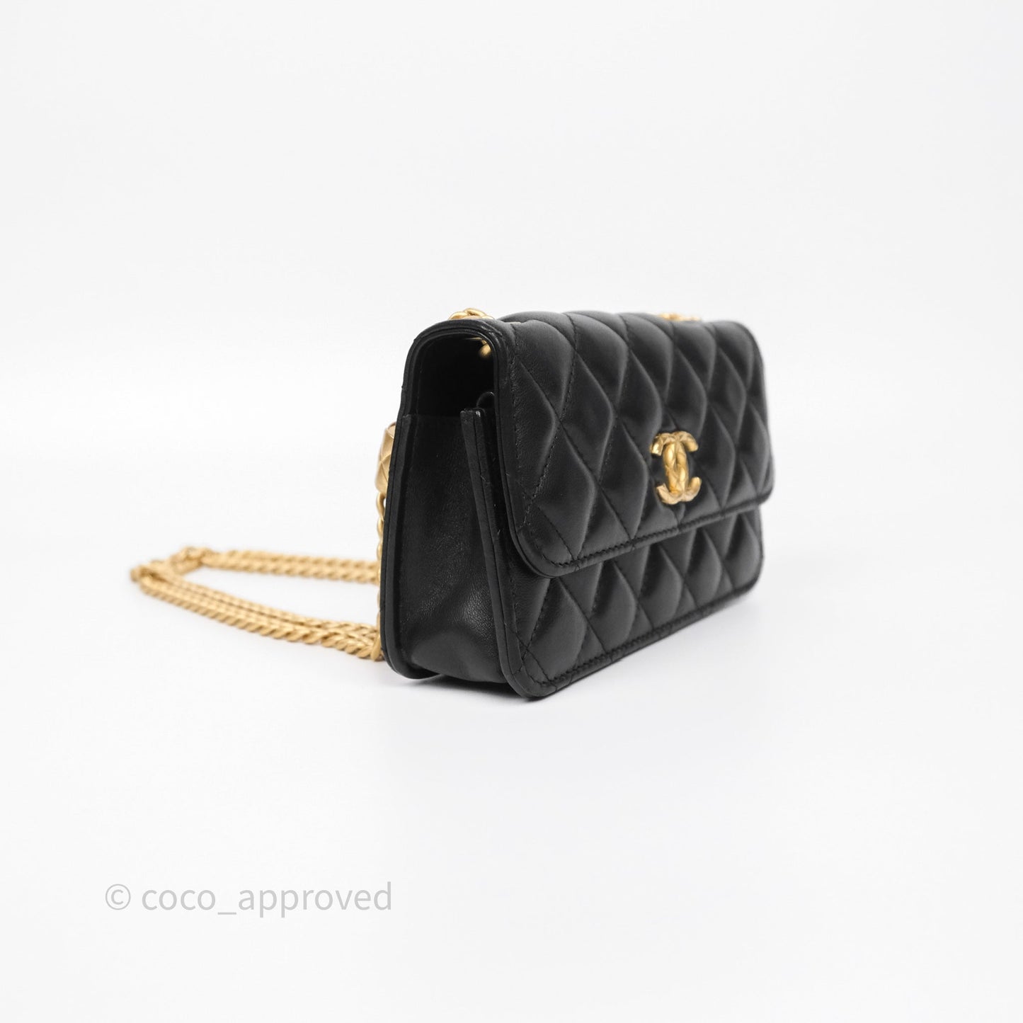Chanel All Slide Adjustable Chain Phone Holder WOC Black Lambskin