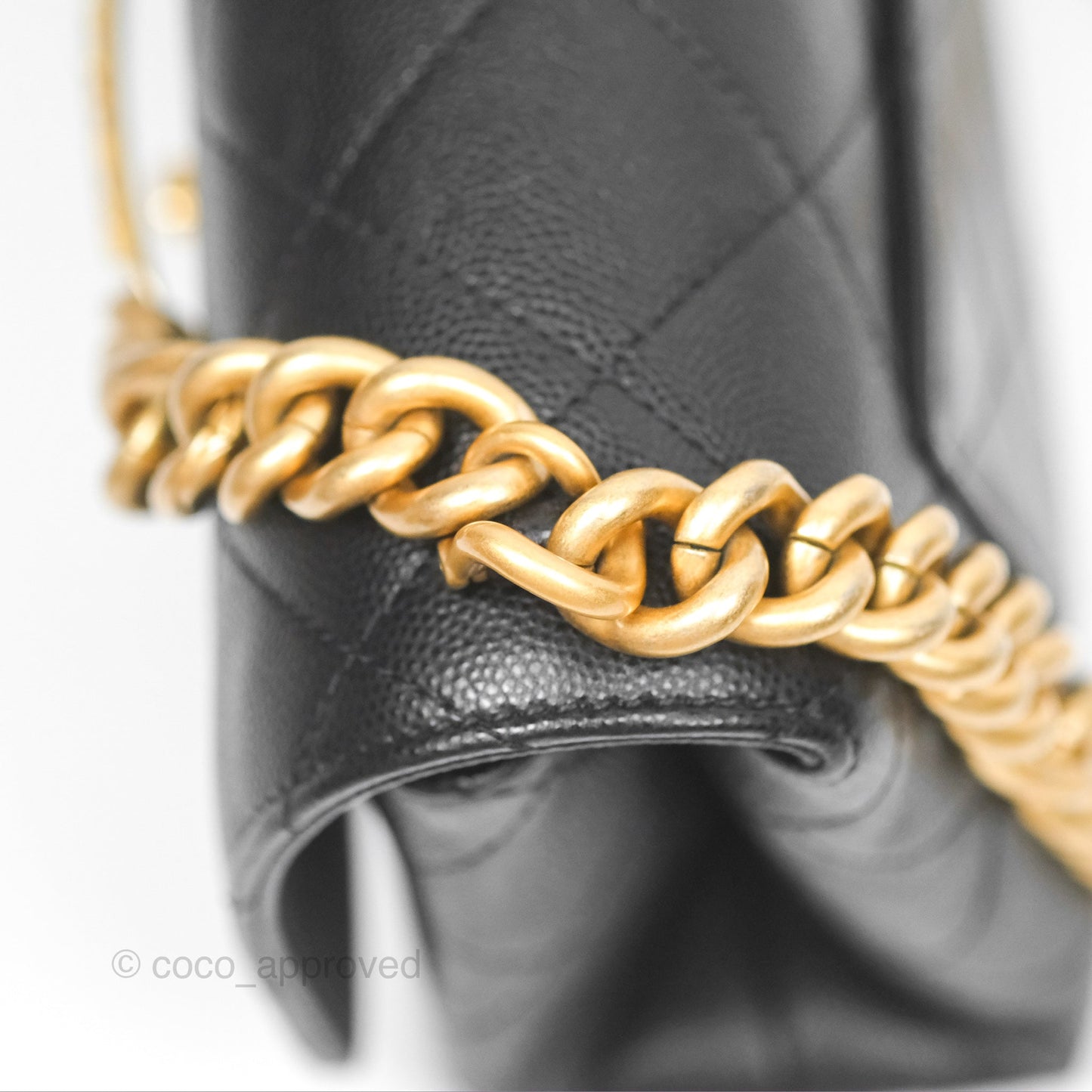 Chanel Bracelet On Chain Flap Bag Flat Quilted Black Caviar Aged Gold Hardware