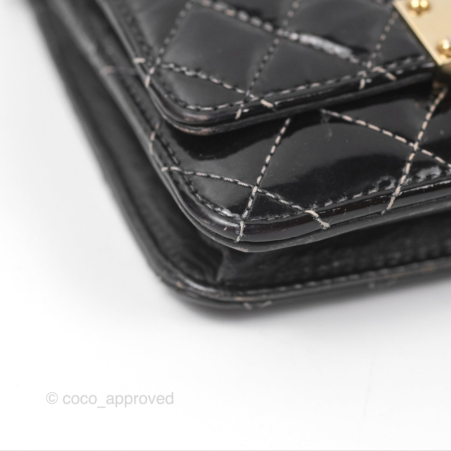 Chanel Golden Class Wallet On Chain WOC Black Patent Gold Hardware