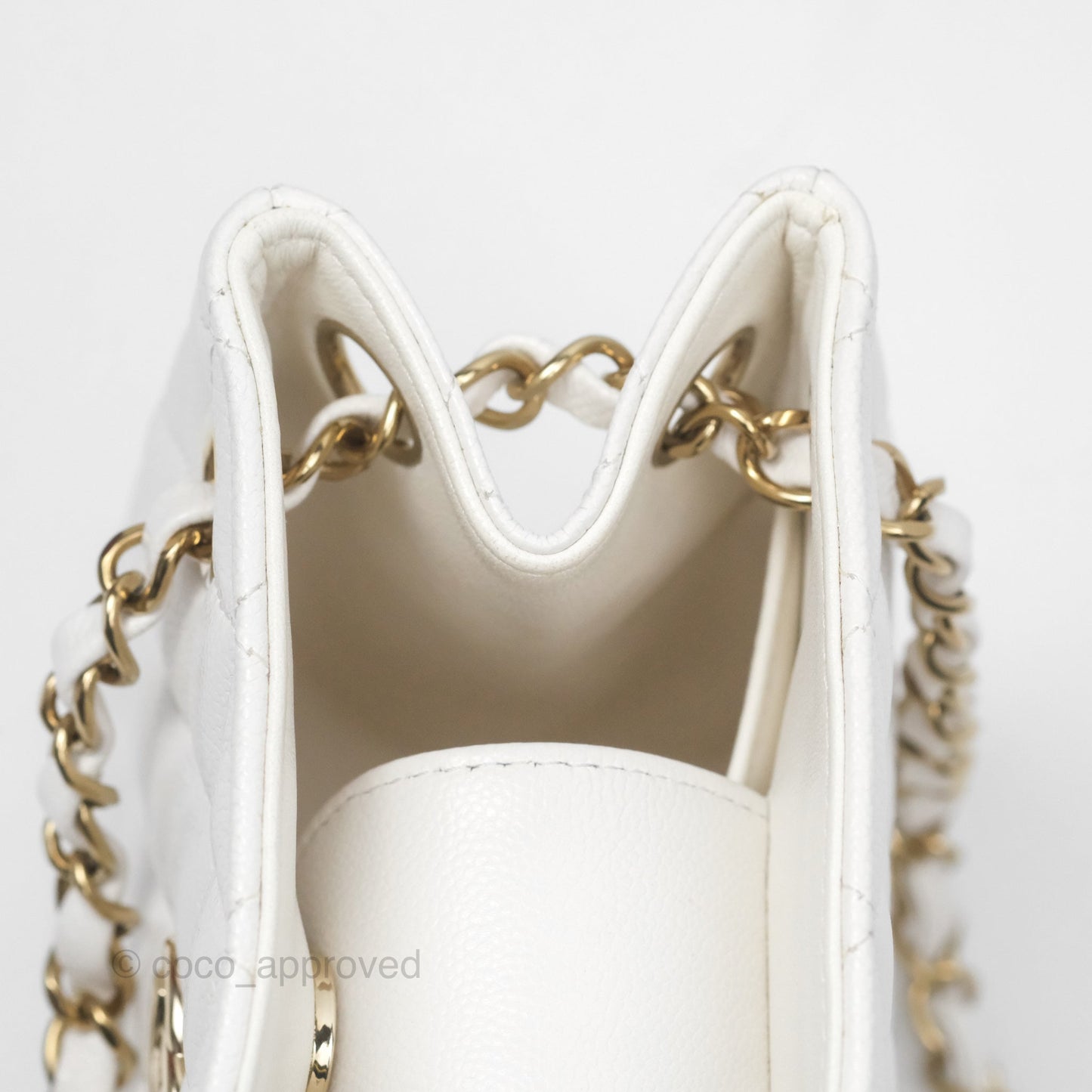 Chanel Mini Bucket Tote White Caviar Gold Hardware 22S