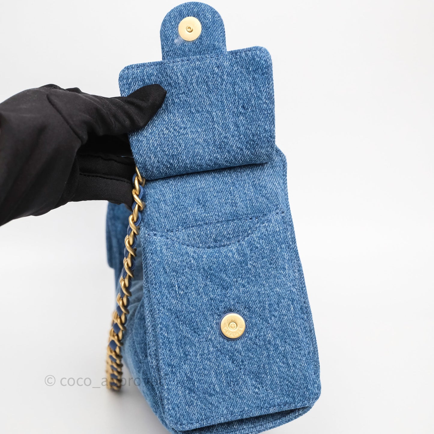 Chanel 25 Mini Washed Denim Aged Gold Hardware