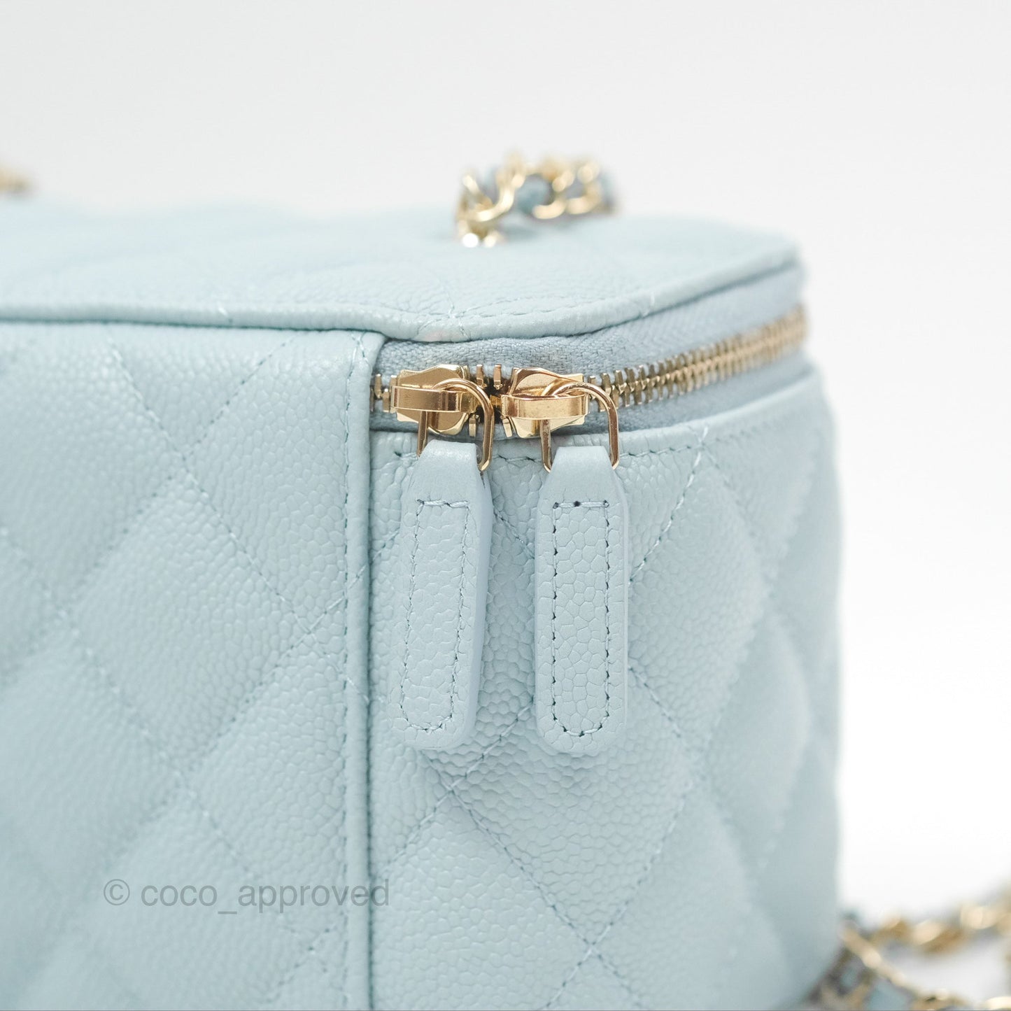 Chanel Vanity with CC Chain Light Blue Caviar Gold Hardware