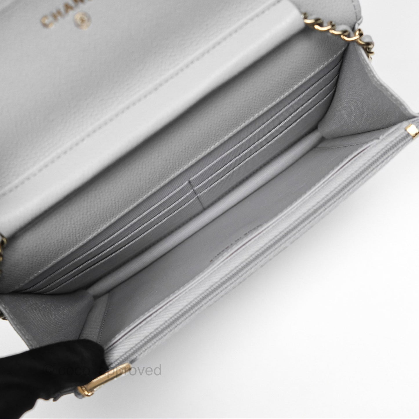Chanel Quilted Classic Wallet on Chain WOC Grey Caviar Gold Hardware
