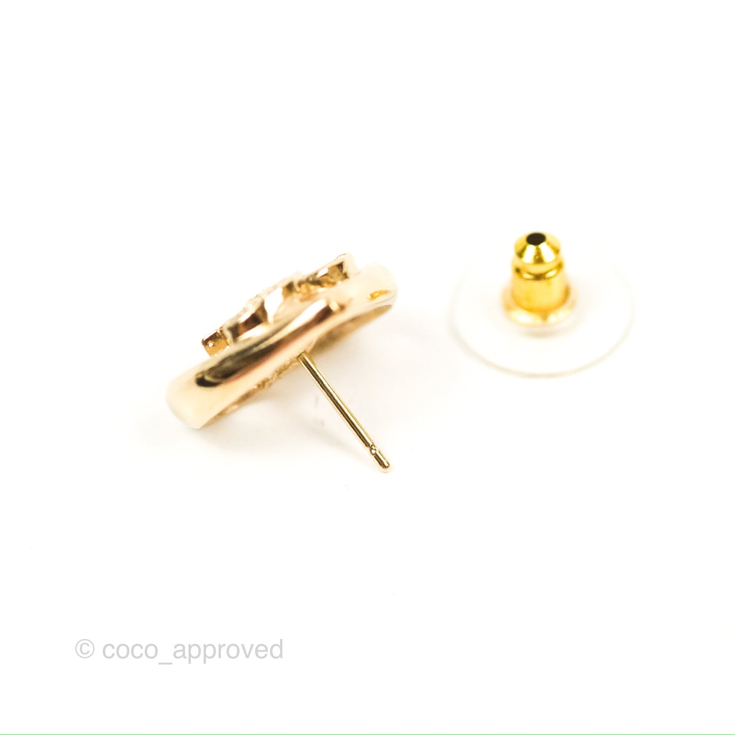 Chanel Crystal CC Heart Earrings Gold Tone 23C