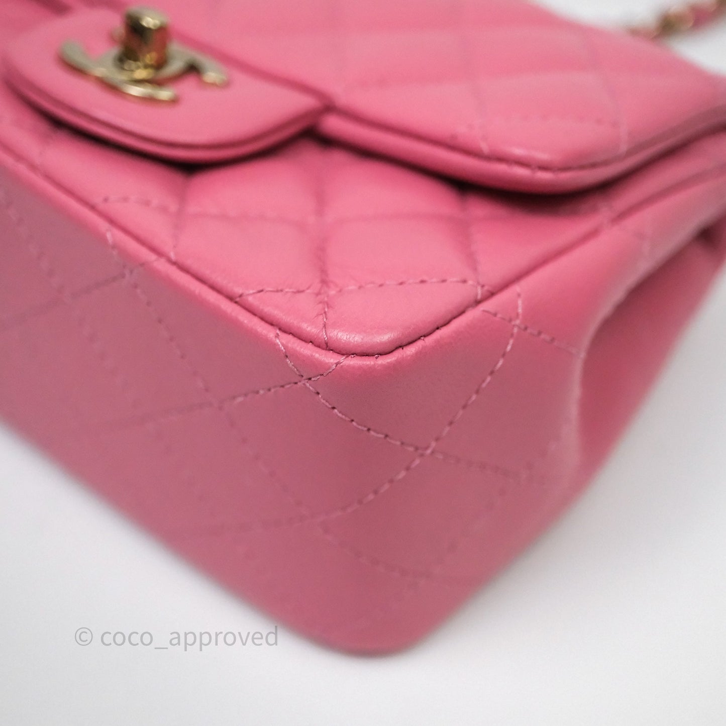 Chanel Quilted Mini Square Pink Lambskin Gold Hardware