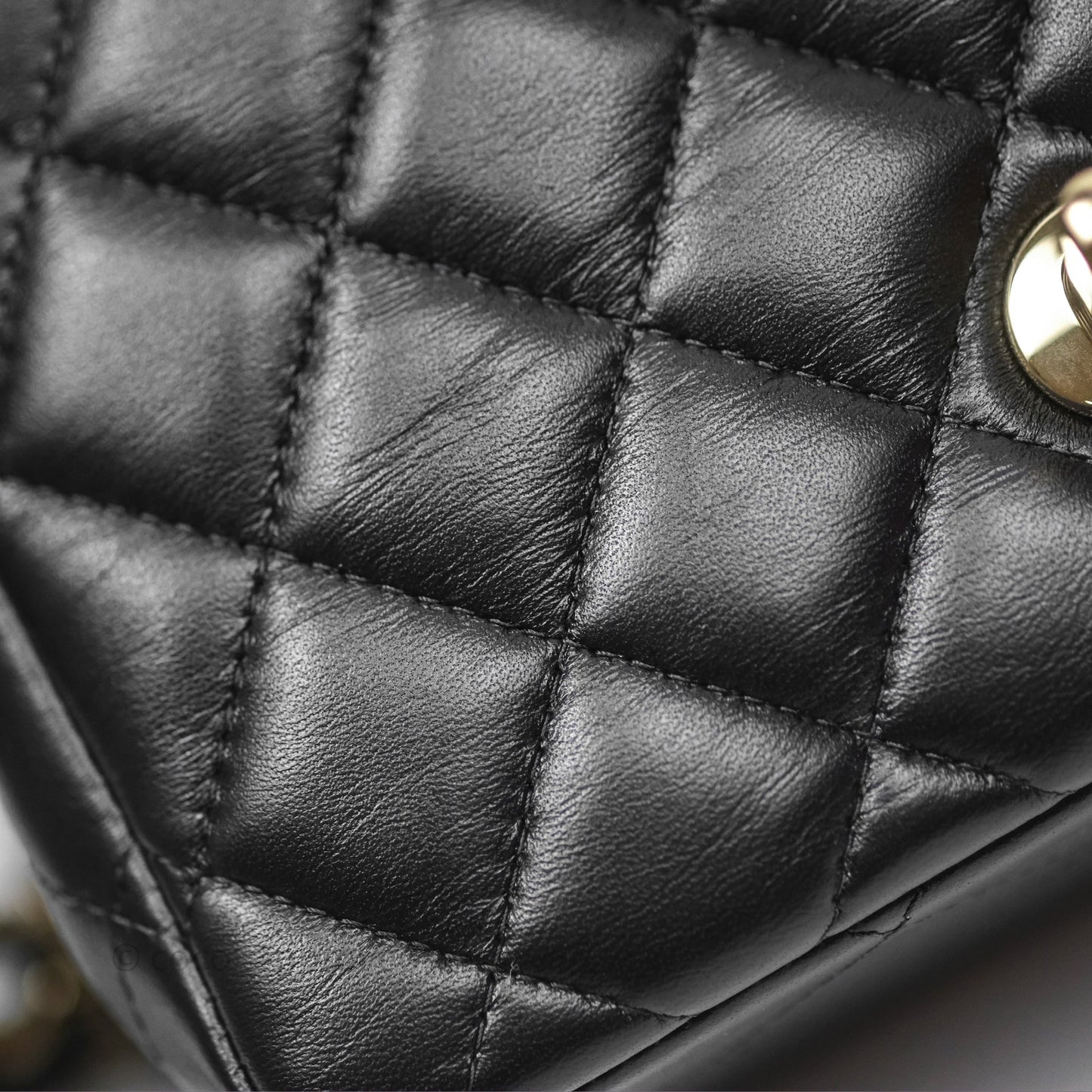 Chanel Mini Square Flap Quilted Black Lambskin Gold Hardware