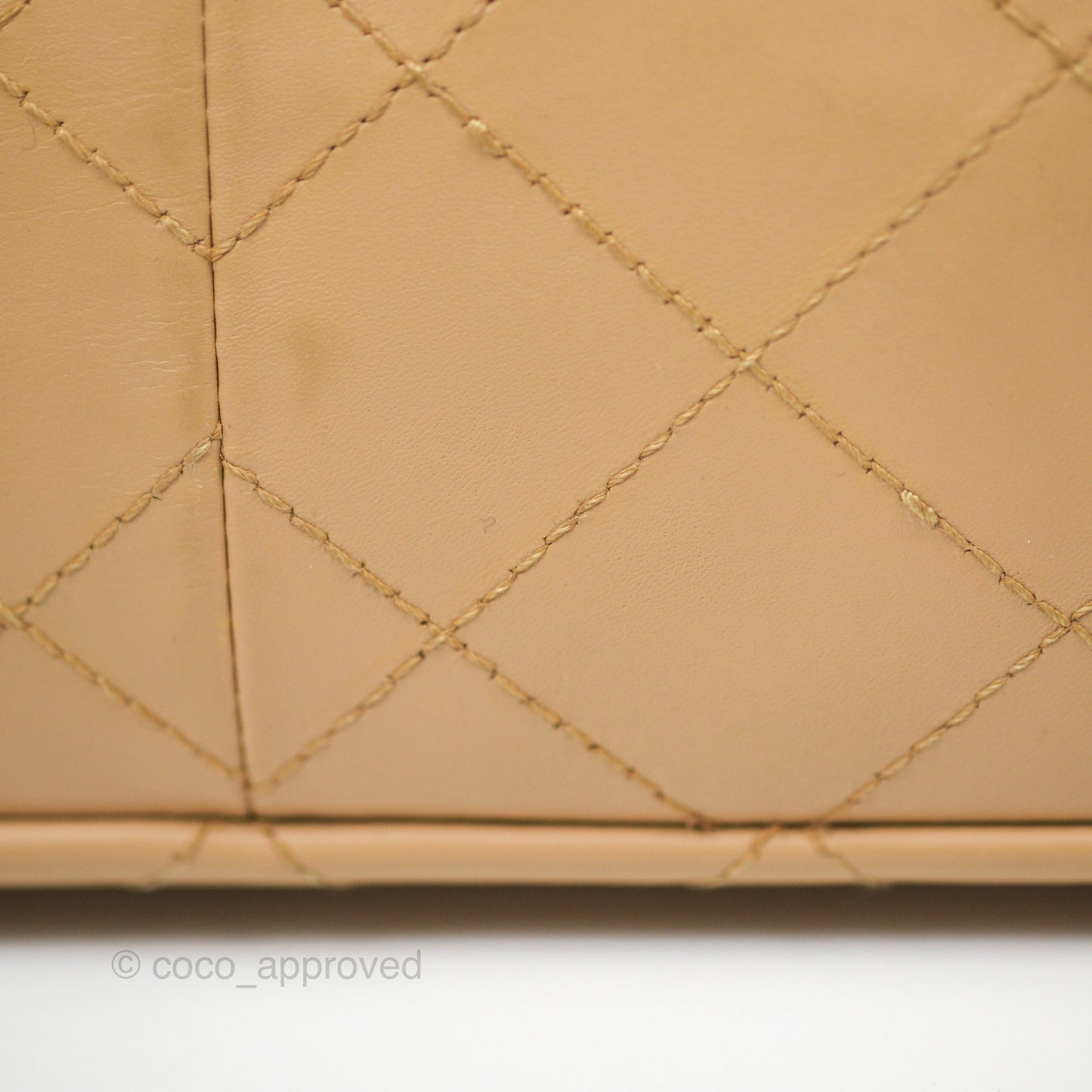Chanel Vintage Jumbo Beige Flap Bag Lambskin Enamel Hardware