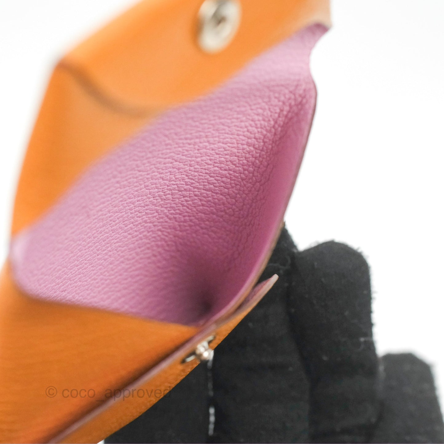 Hermès Bastia Coin Purse Caramel/ Mauve Sylvestre Chevre Mysore