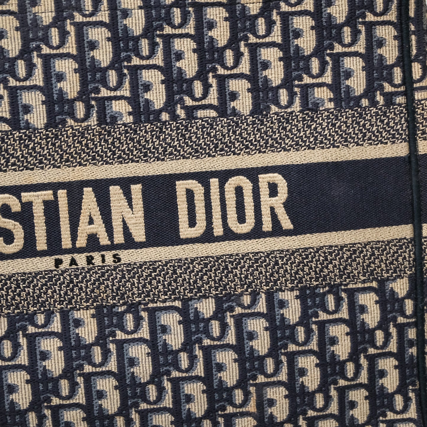 Christian Dior Medium Blue (Old Small) Dior Oblique Embroidery Canvas Book Tote