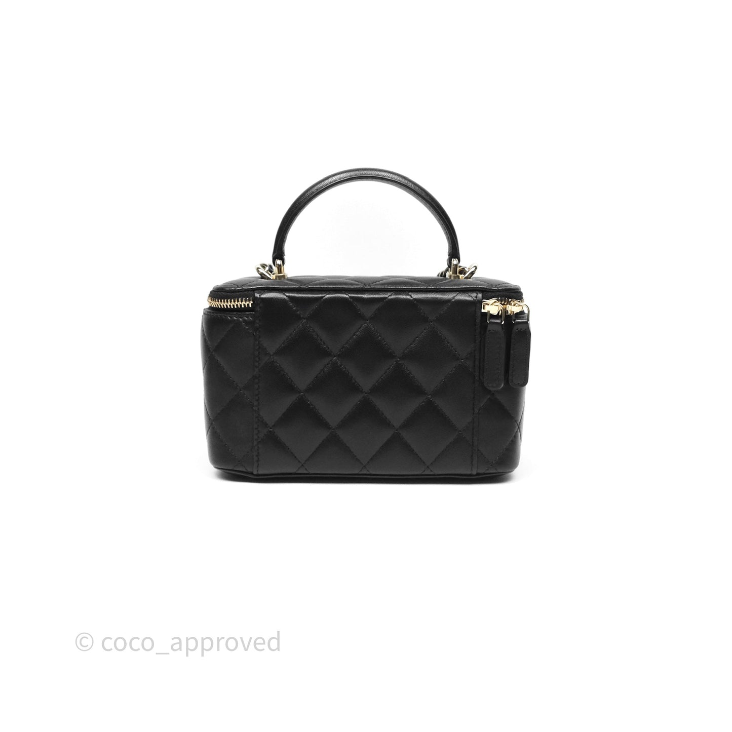 Chanel Vanity Rectangular Top Handle Black Lambskin Gold Hardware