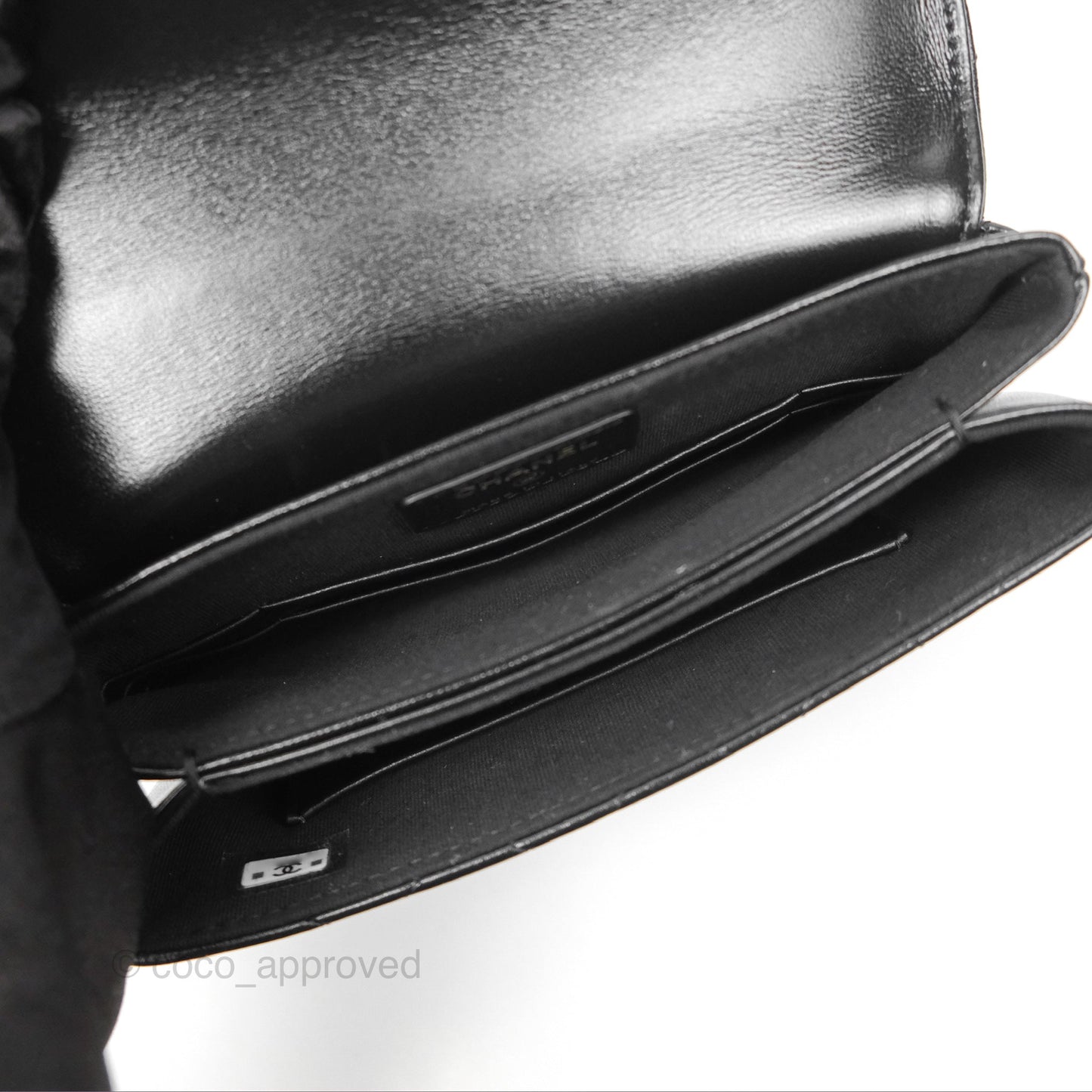 Chanel Flap Phone Holder With Chain Quilted Black Shiny Lambskin