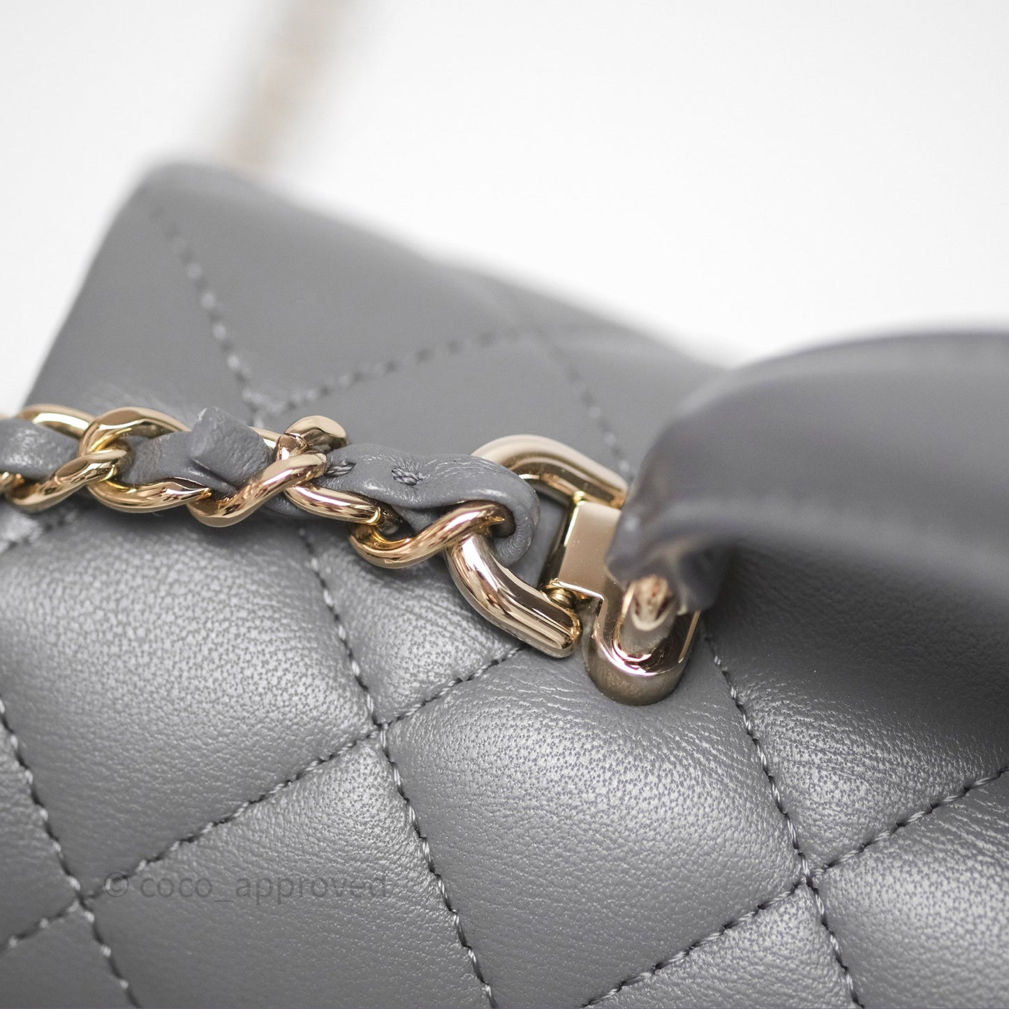 Chanel Top Handle Mini Rectangular Flap Grey Lambskin Gold Hardware