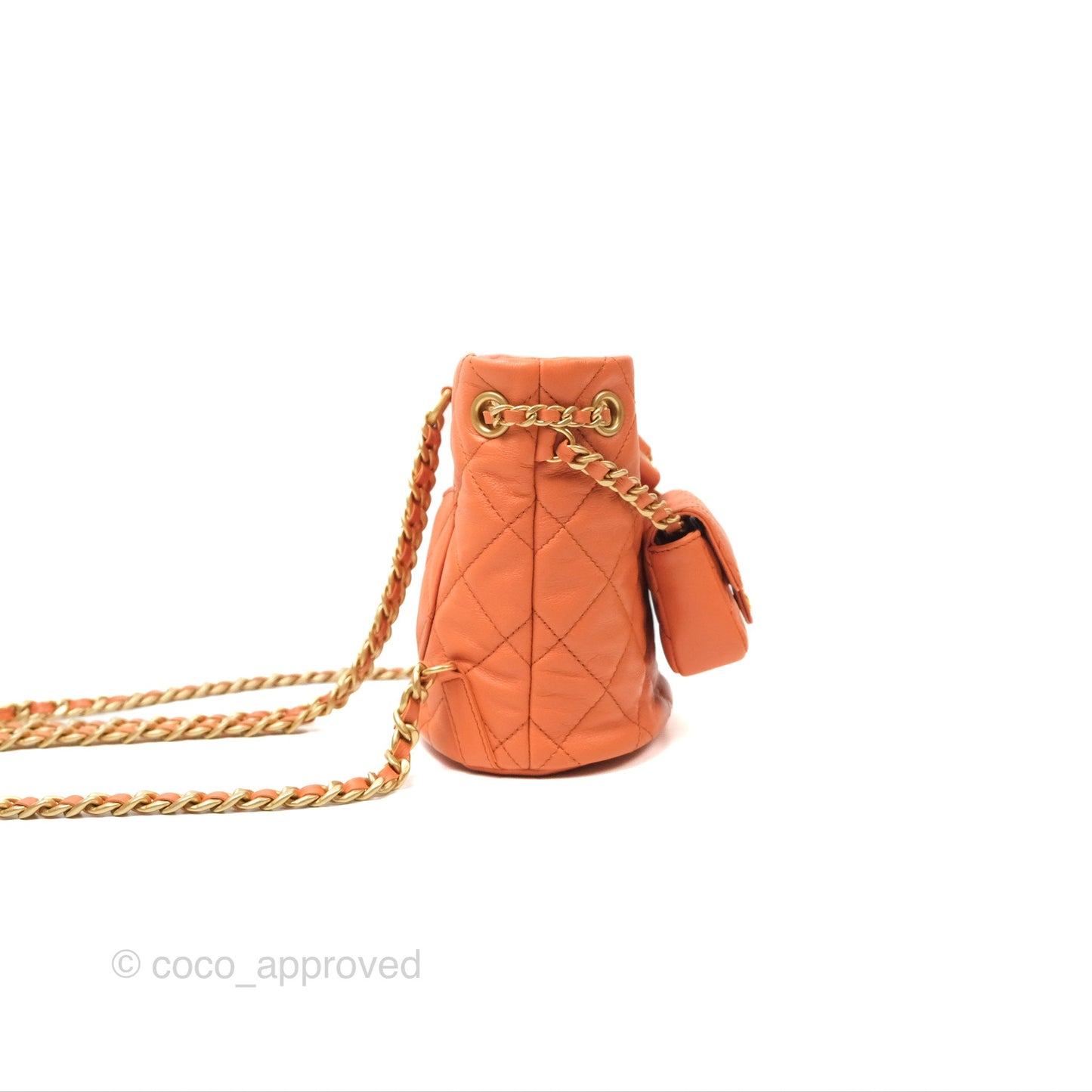 Chanel Small Drawstring Backpack Orange Calfskin Aged Gold Hardware 23A
