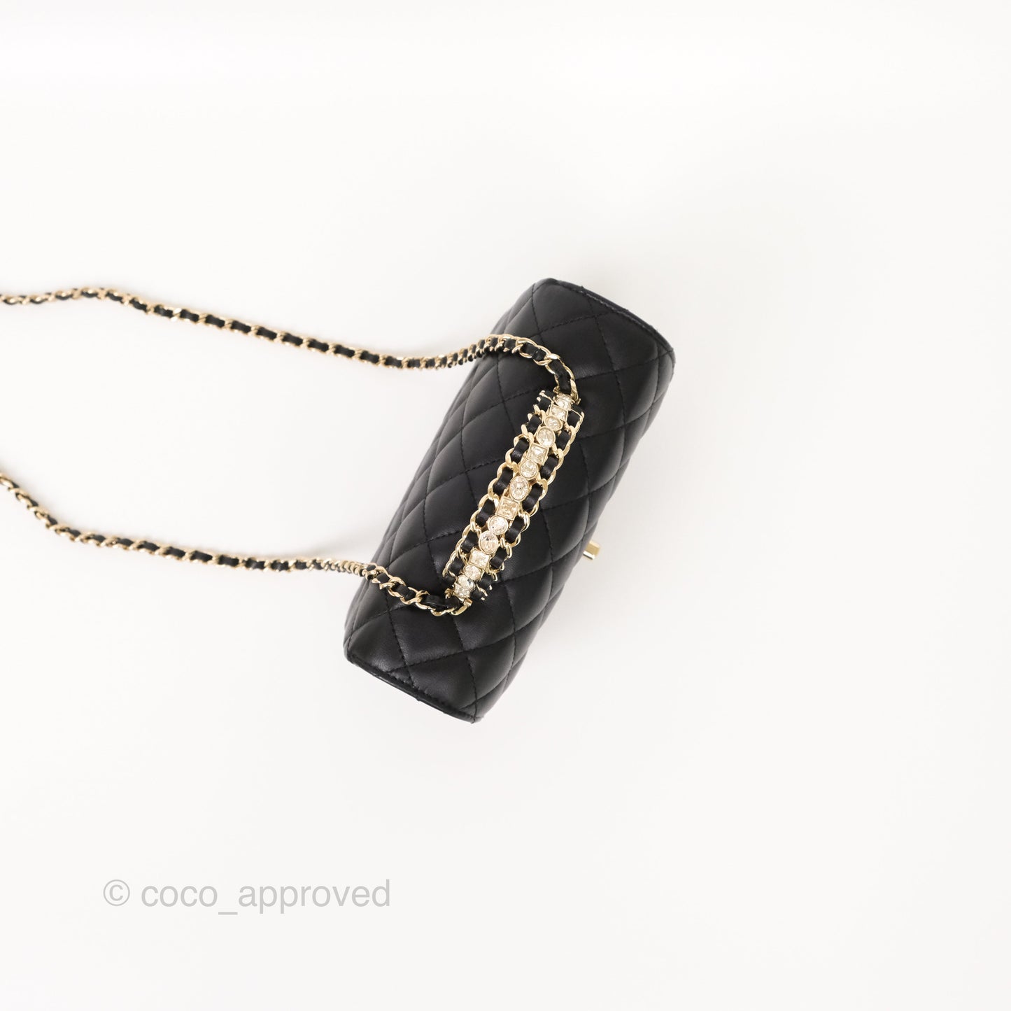 Chanel Crystals Top Handle Mini Rectangular Flap Bag Black Lambskin Gold Hardware 23A