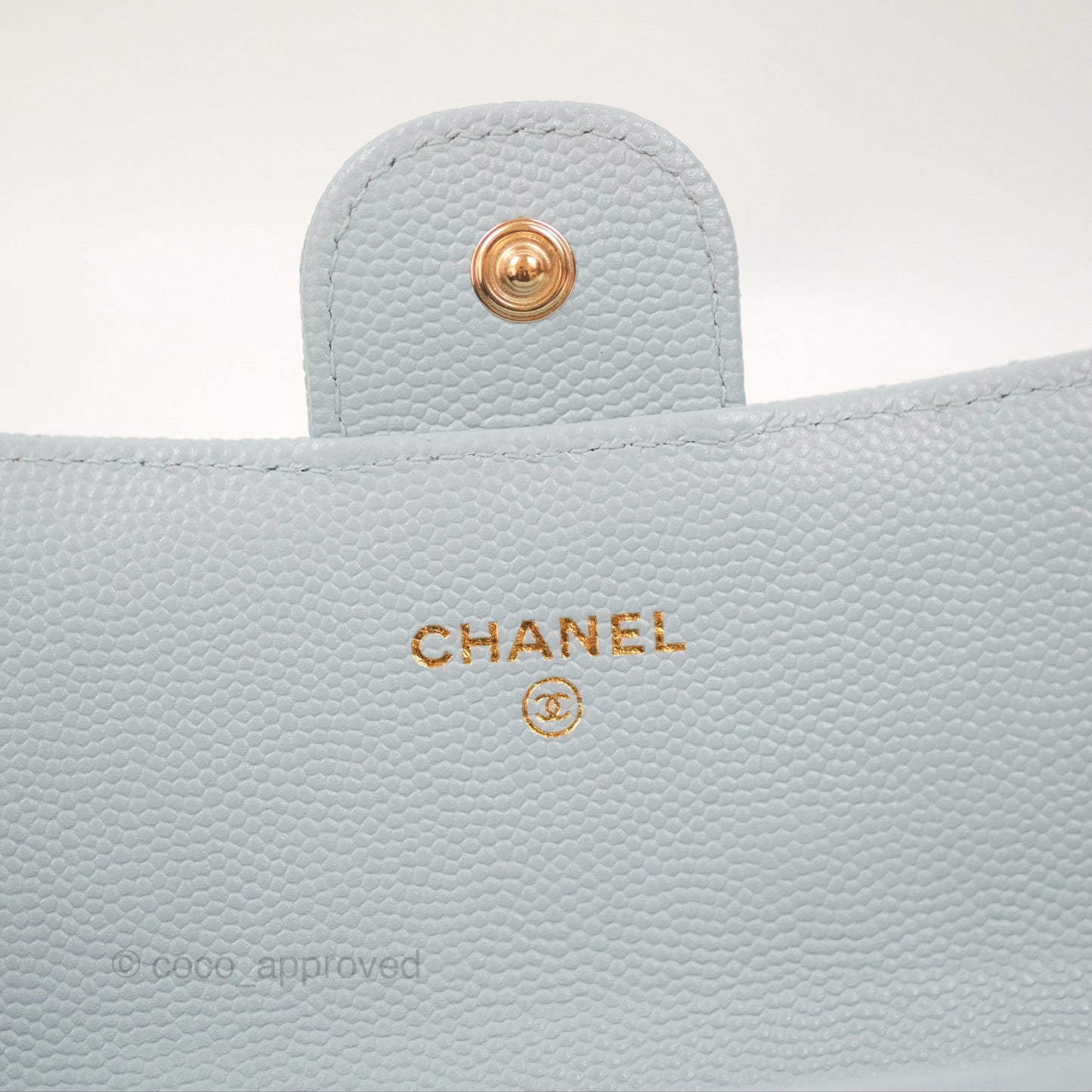 Chanel Classic Quilted Flap Long Wallet Light Blue Caviar Gold Hardware