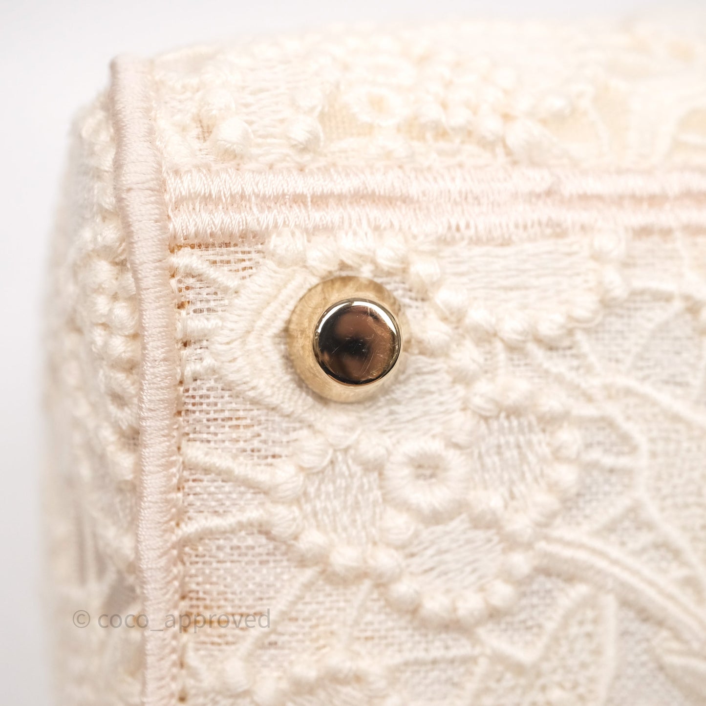 Christian Dior Lace Medium Lady Dior Ivory White Gold Hardware