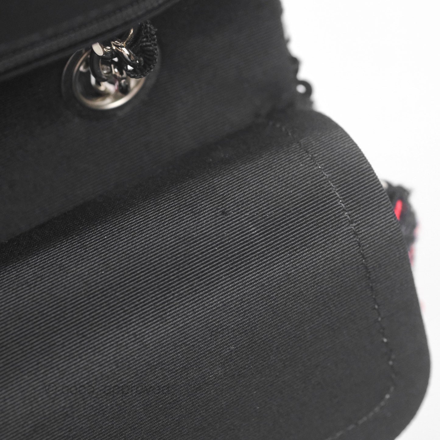 Chanel Shoulder Flap Bag Red/ Black/ White Tweed Sequins Silver Hardware