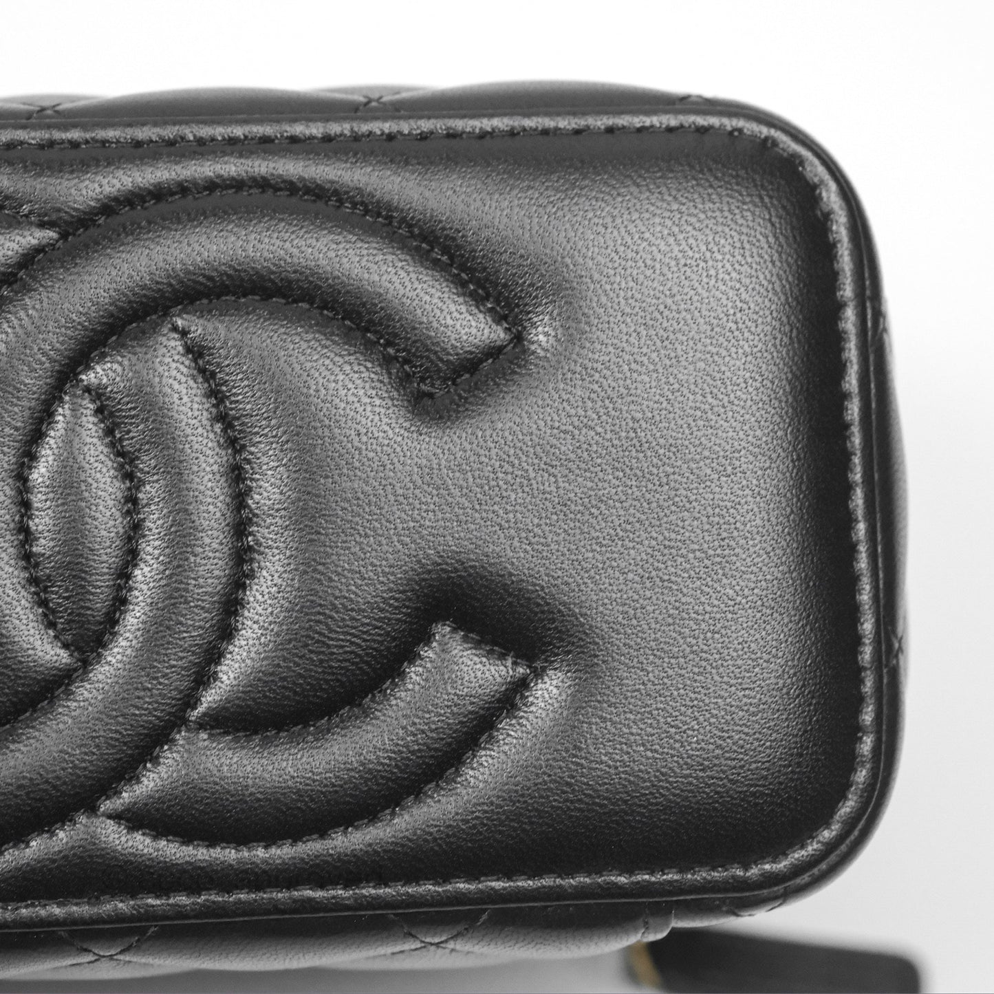 Chanel Vanity with COCO Heart Chain Black Lambskin Aged Gold Hardware