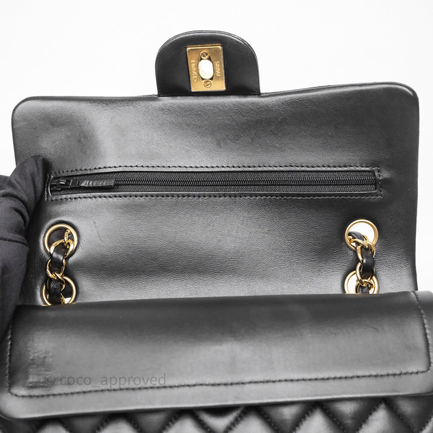 Chanel Small Classic Flap Quilted Black Lambskin Gold Hardware
