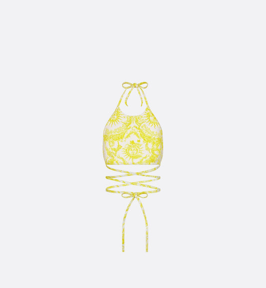 Luxury Dioriviera Swimsuit Top White And Lemon Yellow Technical Fabric With Toile De Jouy Soleil Motif