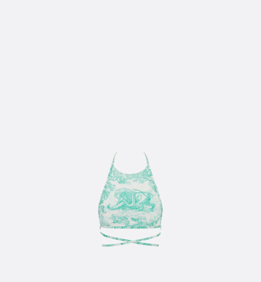Luxury Dioriviera Swimsuit Top White And Aquamarina Technical Fabric With Toile De Jouy Sauvage Motif