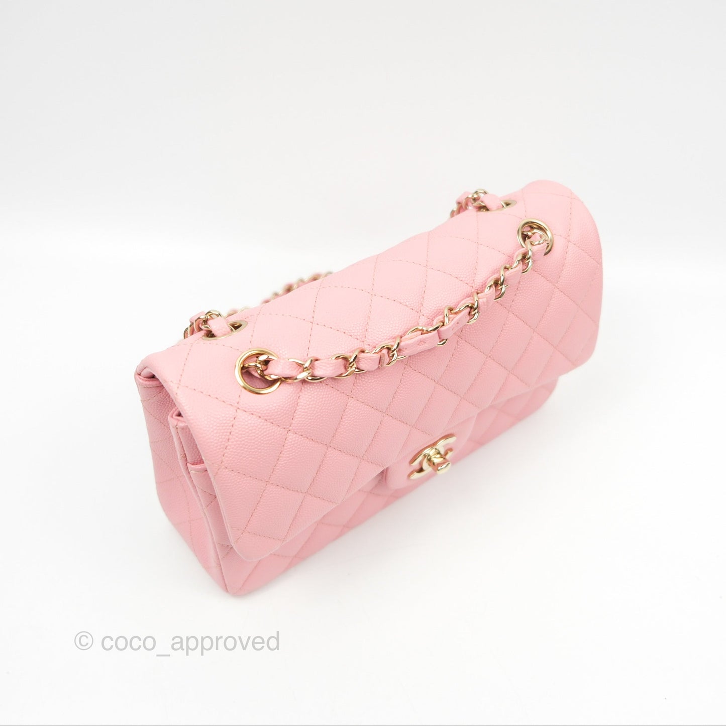 Chanel Small Classic Quilted Flap Sakura Pink Caviar Gold Hardware 22C