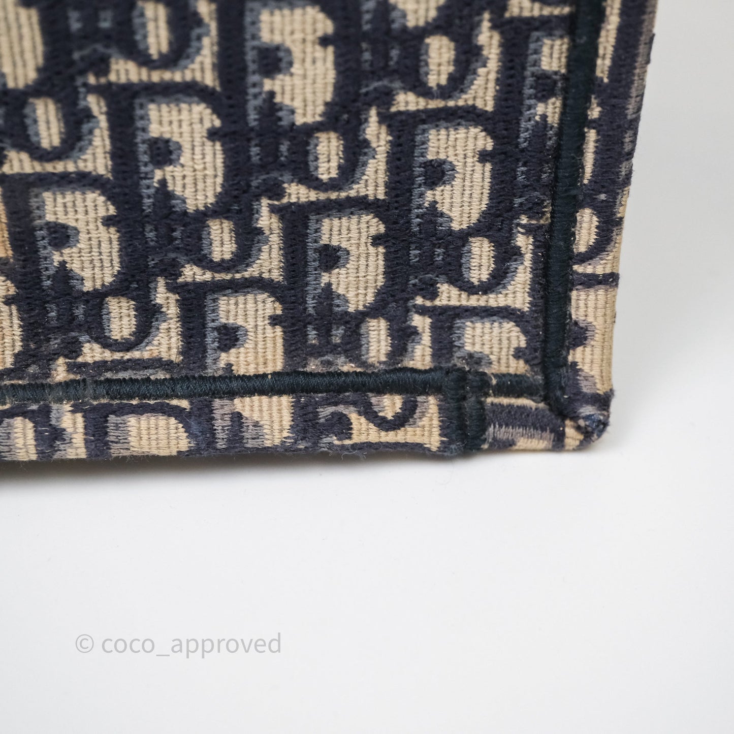 Christian Dior Medium Blue (Old Small) Dior Oblique Embroidery Canvas Book Tote