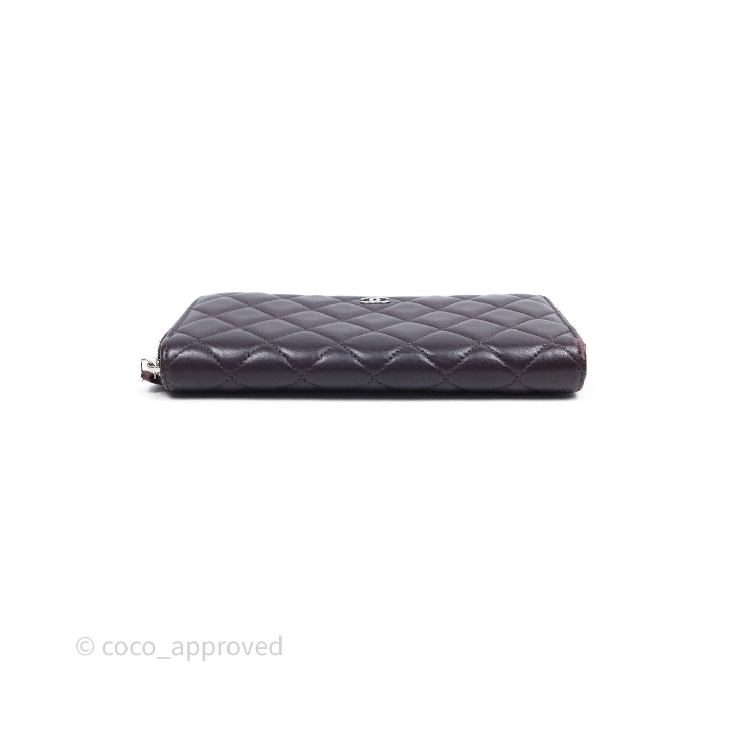 Chanel Classic Zipped Long Wallet Dark Purple Lambskin Silver Hardware