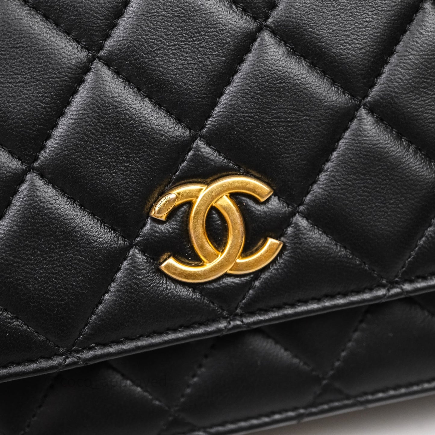 Chanel Top Handle Wallet On Chain WOC Black Lambskin Gold Hardware