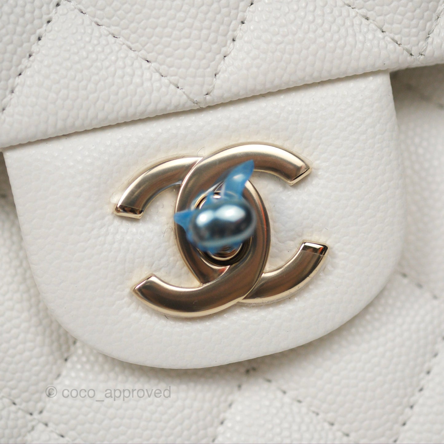 Chanel Classic M/L Medium Flap Quilted White Caviar Gold Hardware