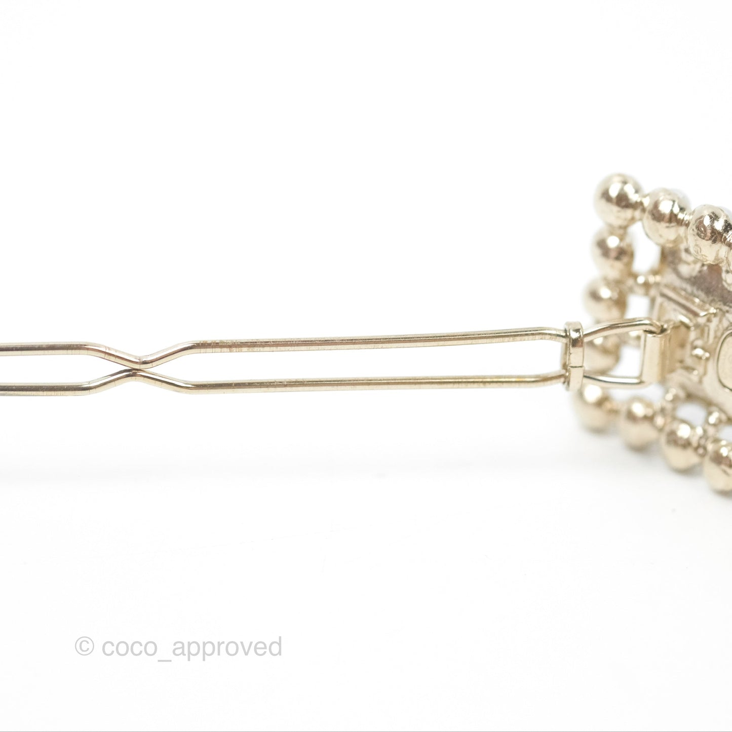 Chanel CC Pearl Grey Resin Hair Clip Gold Tone 21V