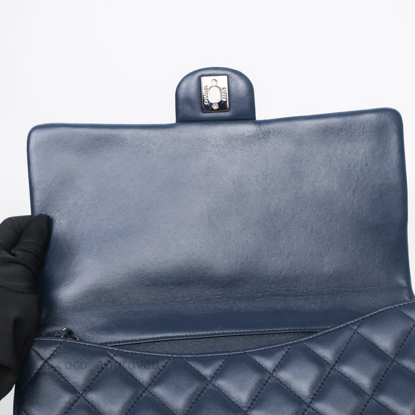 Chanel Quilted Clutch with Chain Lambskin Navy Gun Metal Hardware